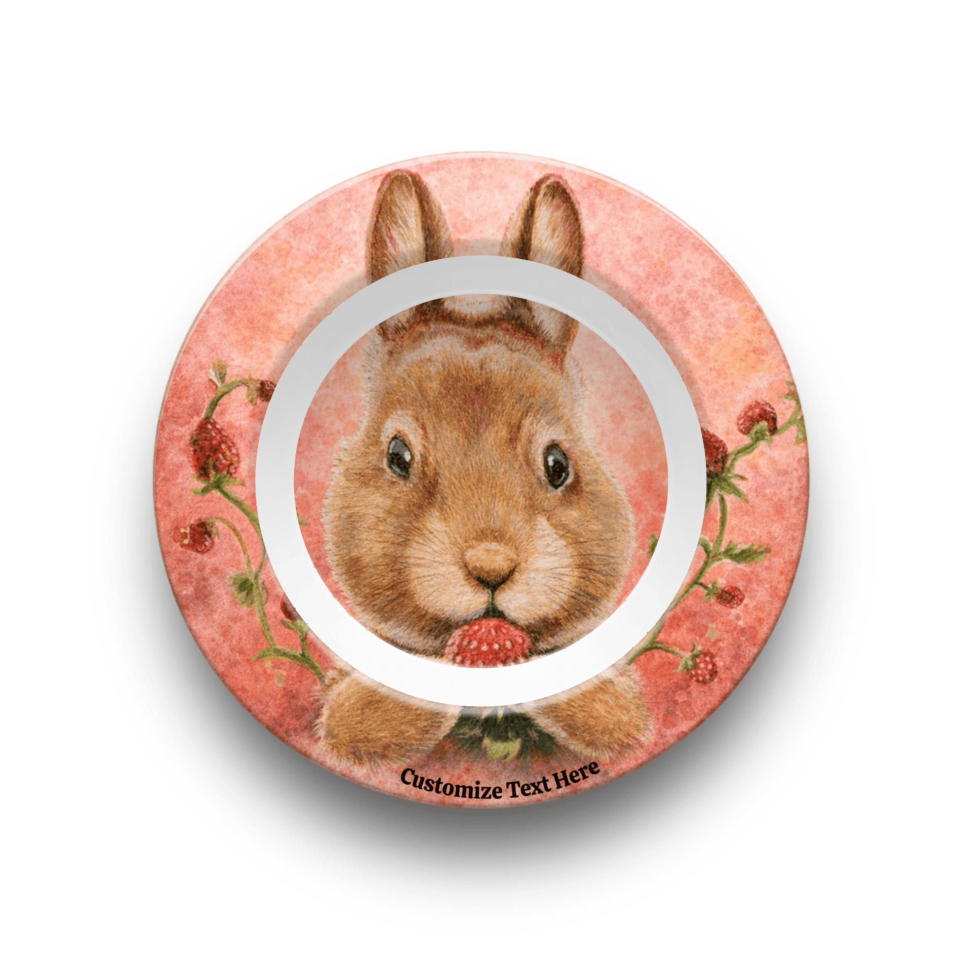 Personalized Kids Plate & Bowl with Bunny & Strawberry – Whimsical Tableware for Children - Vegan America