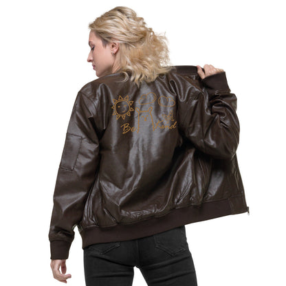 VEGAN "BE KIND" Unisex Embroidered Faux Leather Bomber Jacket