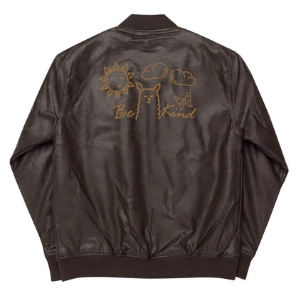 VEGAN "BE KIND" Unisex Embroidered Faux Leather Bomber Jacket