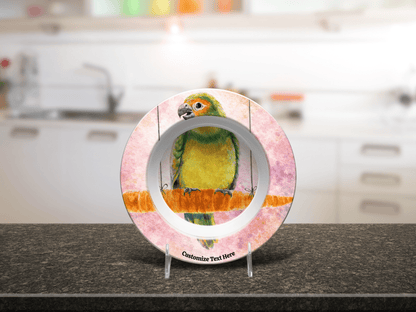 Personalized Kids Plate & Bowl with Parrot on a Carrot – Whimsical Tableware for Everyone - Vegan America