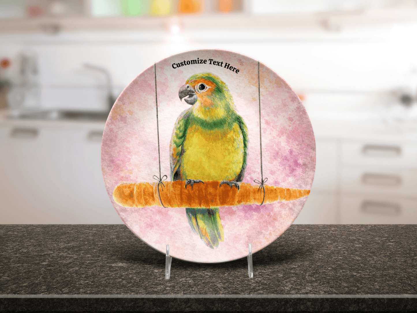 Personalized Kids Plate & Bowl with Parrot on a Carrot – Whimsical Tableware for Everyone - Vegan America