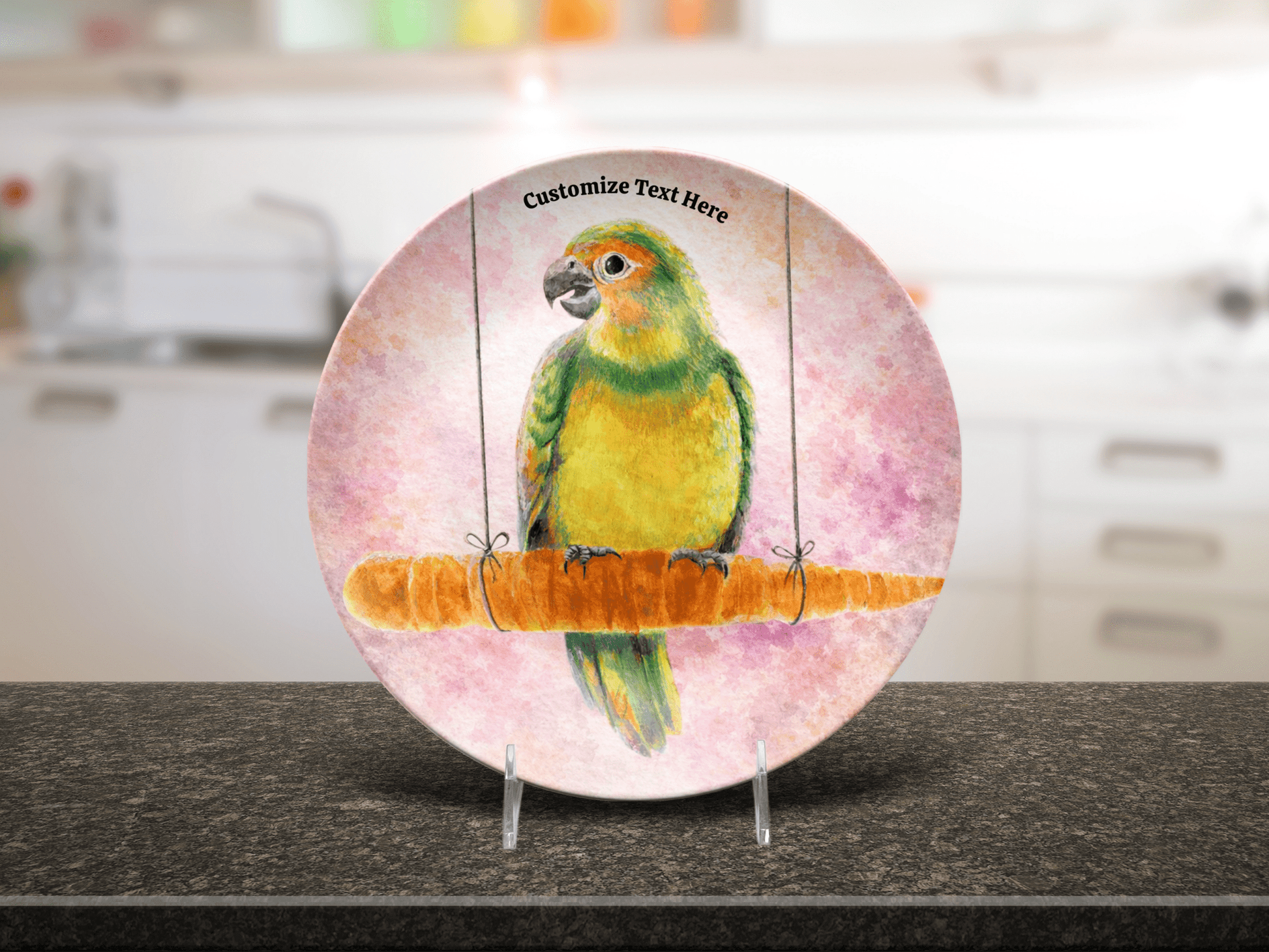 Personalized Kids Plate & Bowl with Parrot on a Carrot – Whimsical Tableware for Everyone - Vegan America