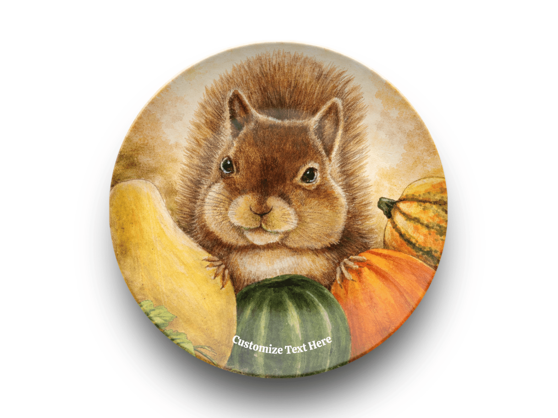 Personalized Plate & Bowl with Squirrel & Squash – Whimsical Tableware for Everyone - Vegan America