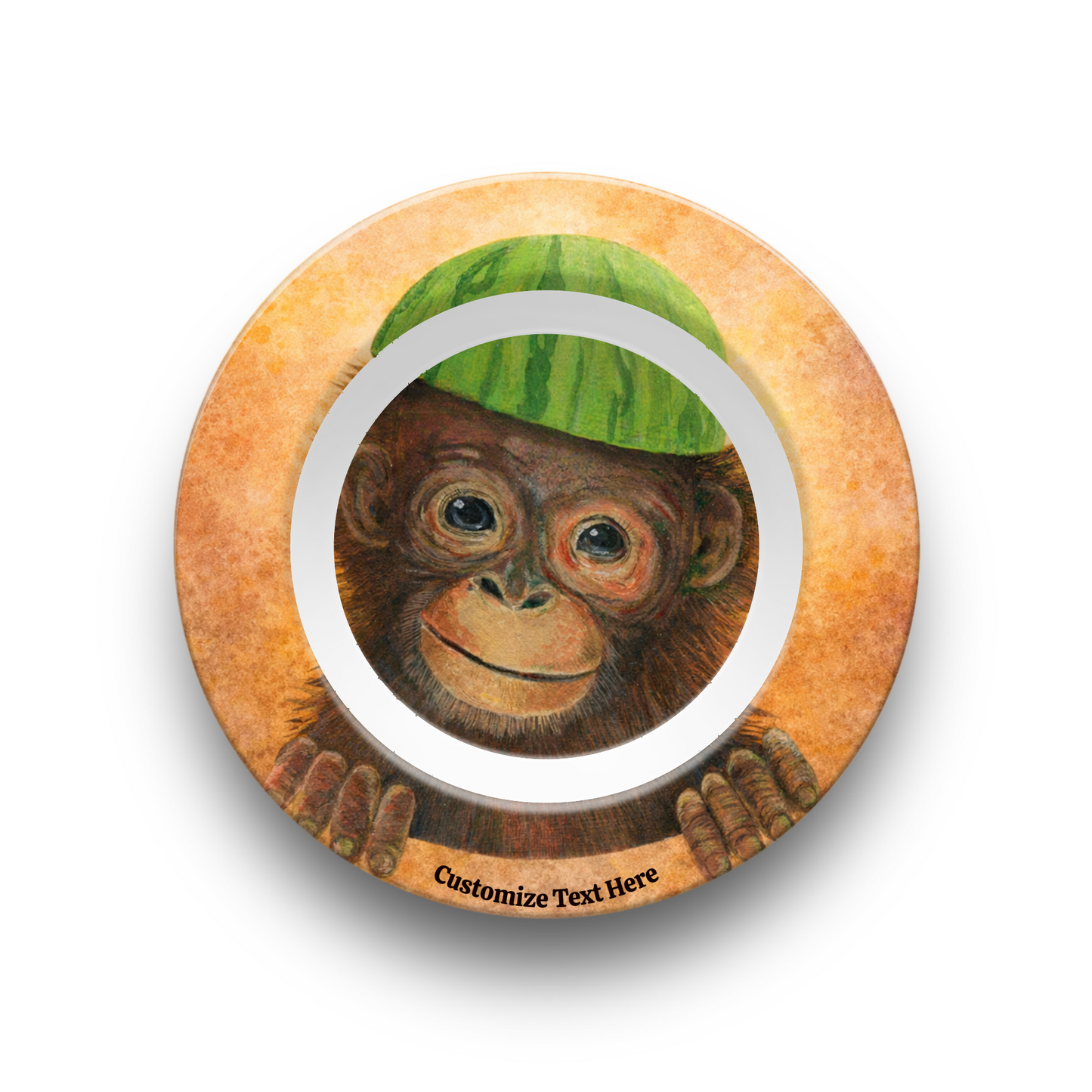 Personalized Kids Plate & Bowl with Monkey & Watermelon – Whimsical Tableware for Children