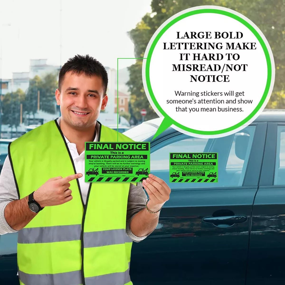 "Final Notice" Green Very Hard to Remove Parking Stickers - Vegan America
