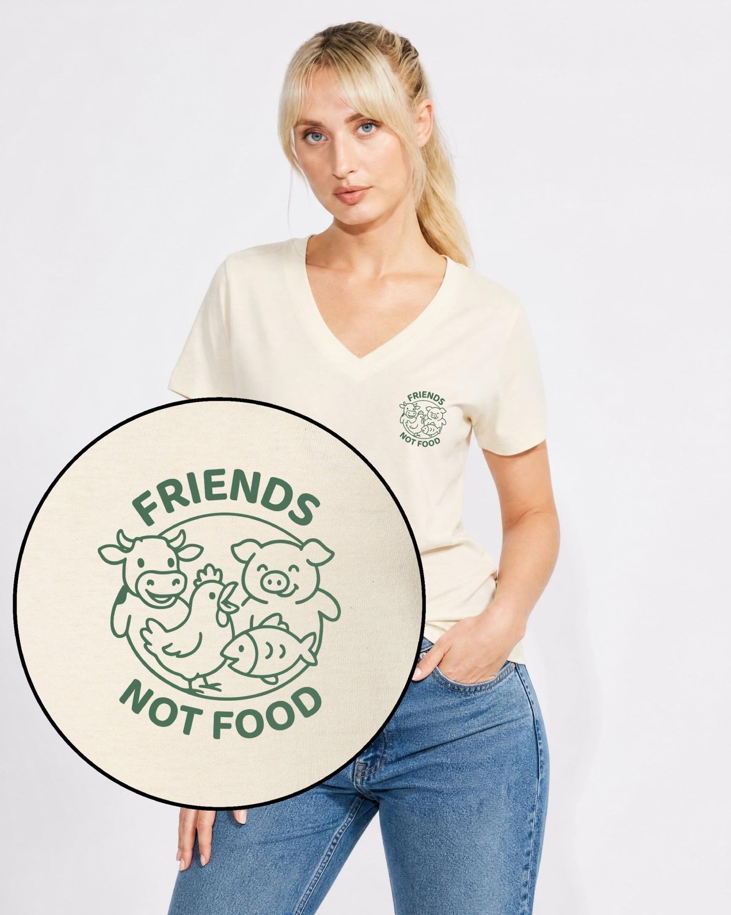 Friends Not Food Women's V Neck T-Shirt - Vegan America