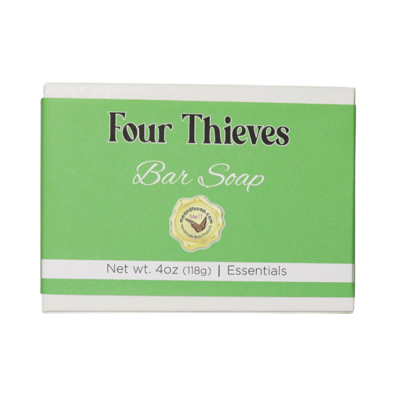 four thieves bar soap in a white box and a green label