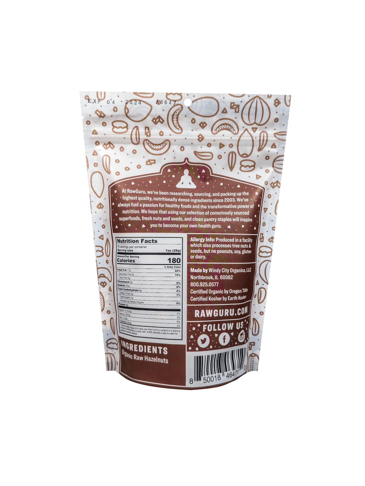 RawGuru Raw Organic Hazelnuts - 16 oz - Vegan America