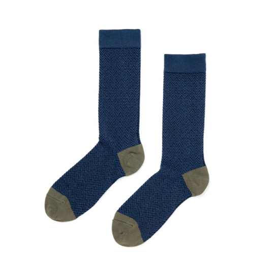 Herringbone Crew Socks in Navy from Zkano