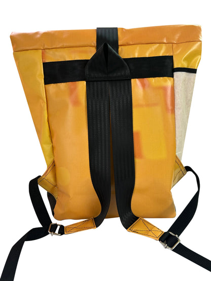 backpack urban publicity banner yellow & black letters