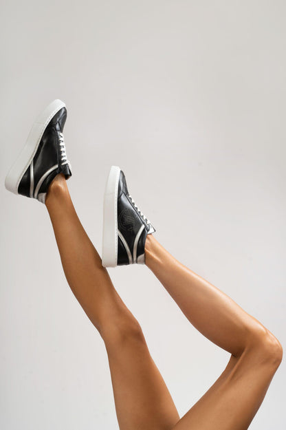 Wine leather sneakers BLANKA - black