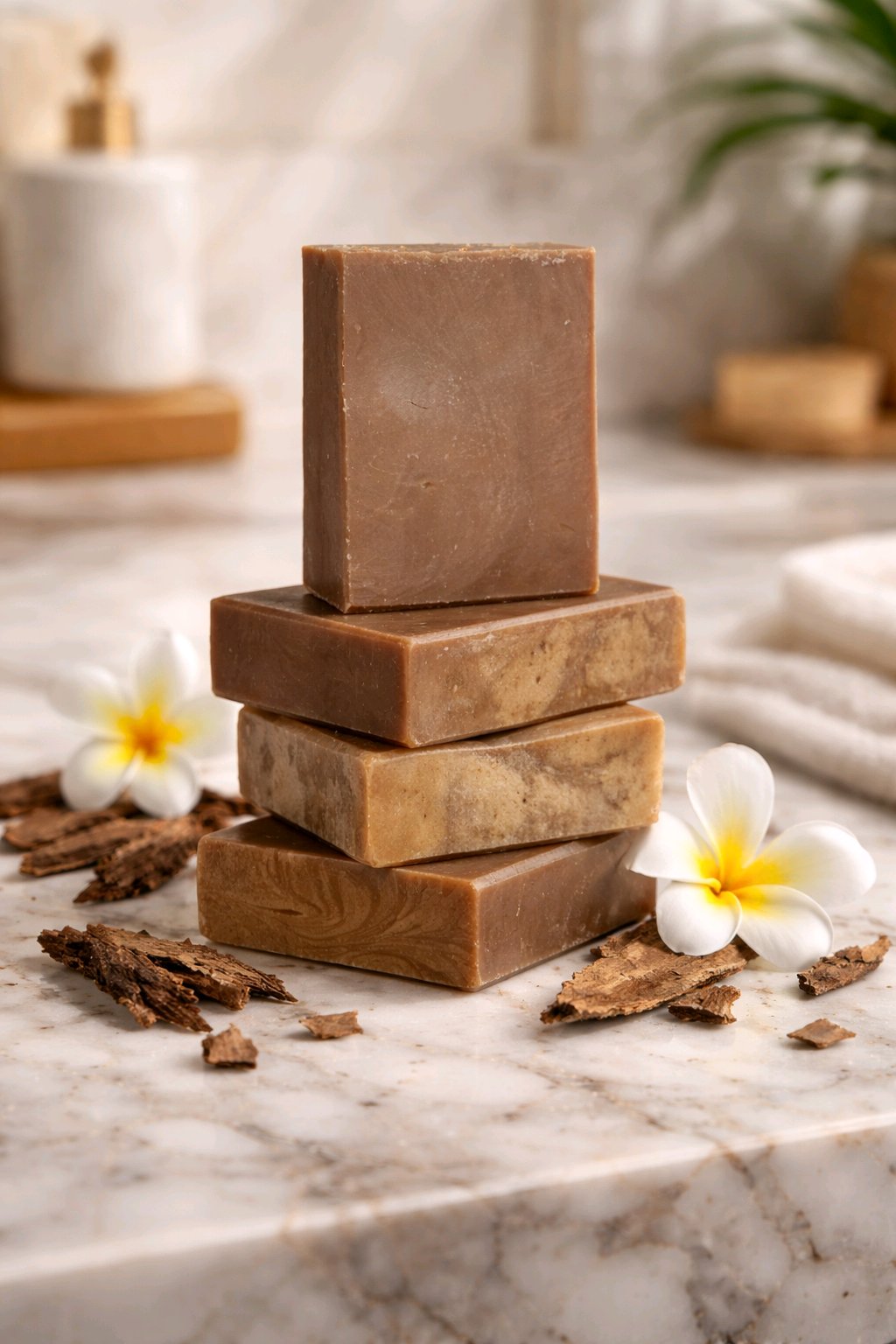 jewelweed bar soap stack on a white countertop