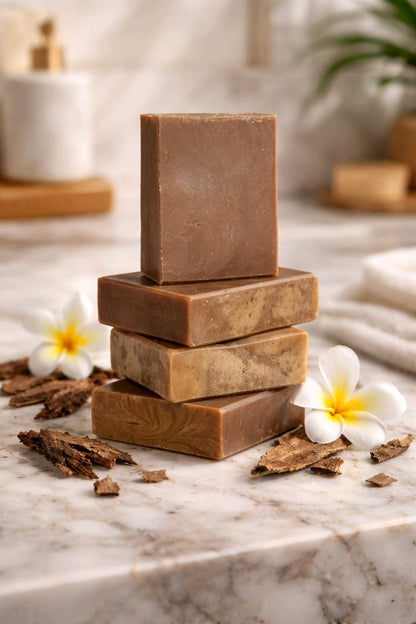 jewelweed bar soap stack on a white countertop
