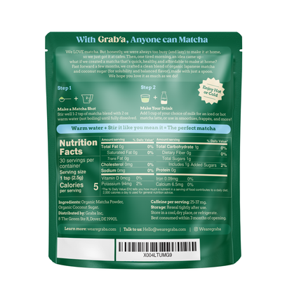 Grab’a Matcha Organic Instant Slightly Sweetened Matcha Green Tea Powder, Easy to Make Matcha Latte Mix, 30 servings, From Uji Japan (75g / 2.65oz)