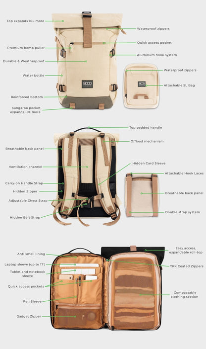 Nomad Hemp Rolltop Backpack in Black