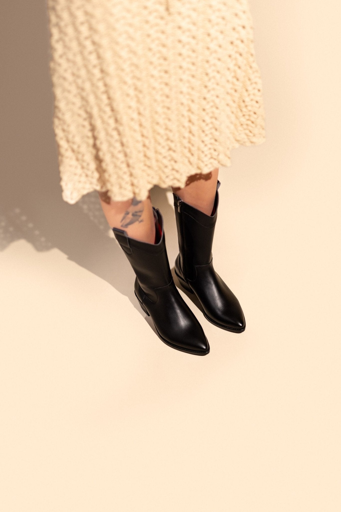 CARMEN – black plant - based leather cowboy boots - Vegan America