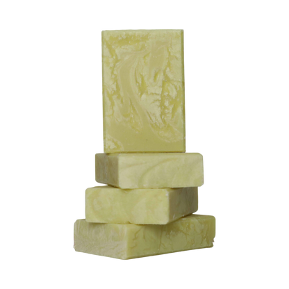 A stack of Lemon Tea Tree Bar Soap made with pumice