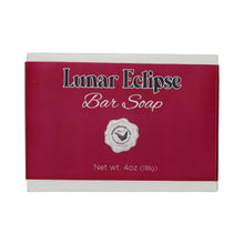 lunar eclipse bar soap shown in a white box with a deep red label