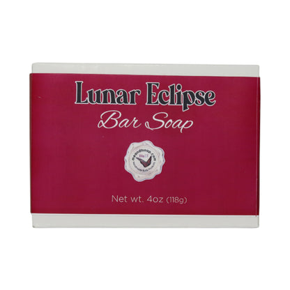 lunar eclipse bar soap shown in a white box with a deep red label