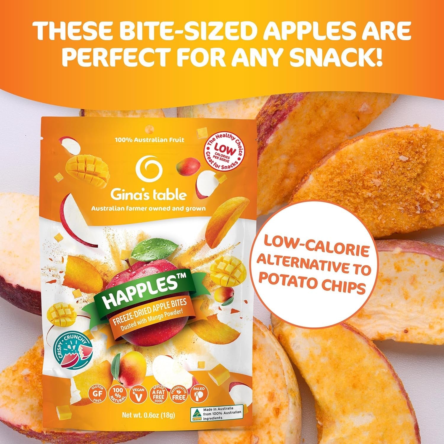 Freeze - Dried Apple Bites Dusted with Mango Powder - Vegan America
