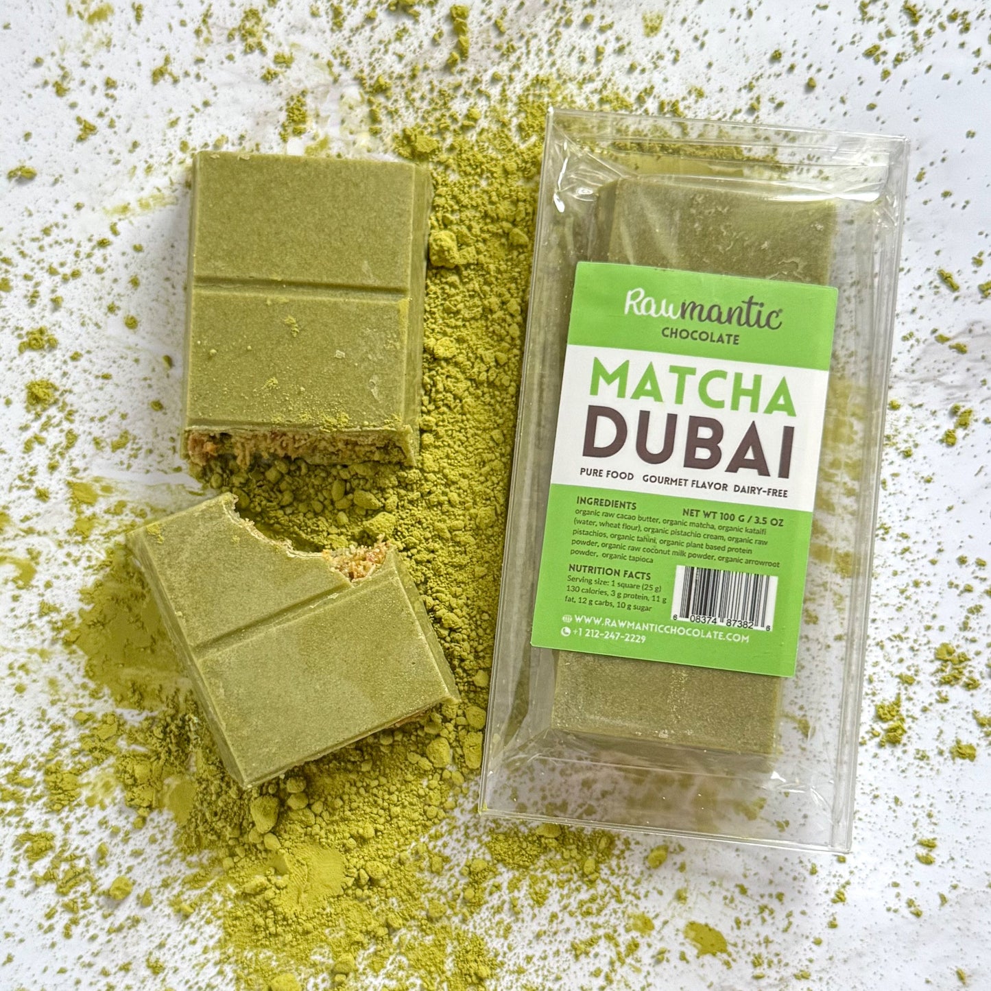 MATCHA DUBAI CHOCOLATE KNAFEH PISTACHIO BAR. 2.37oz/90g