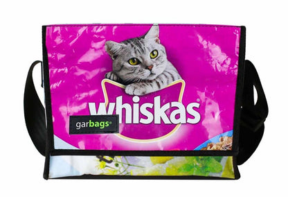 messenger bag M cat food package pink & blue - Vegan America