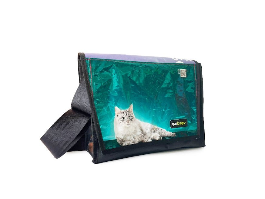 messenger bag M cat food package bright blue - Vegan America