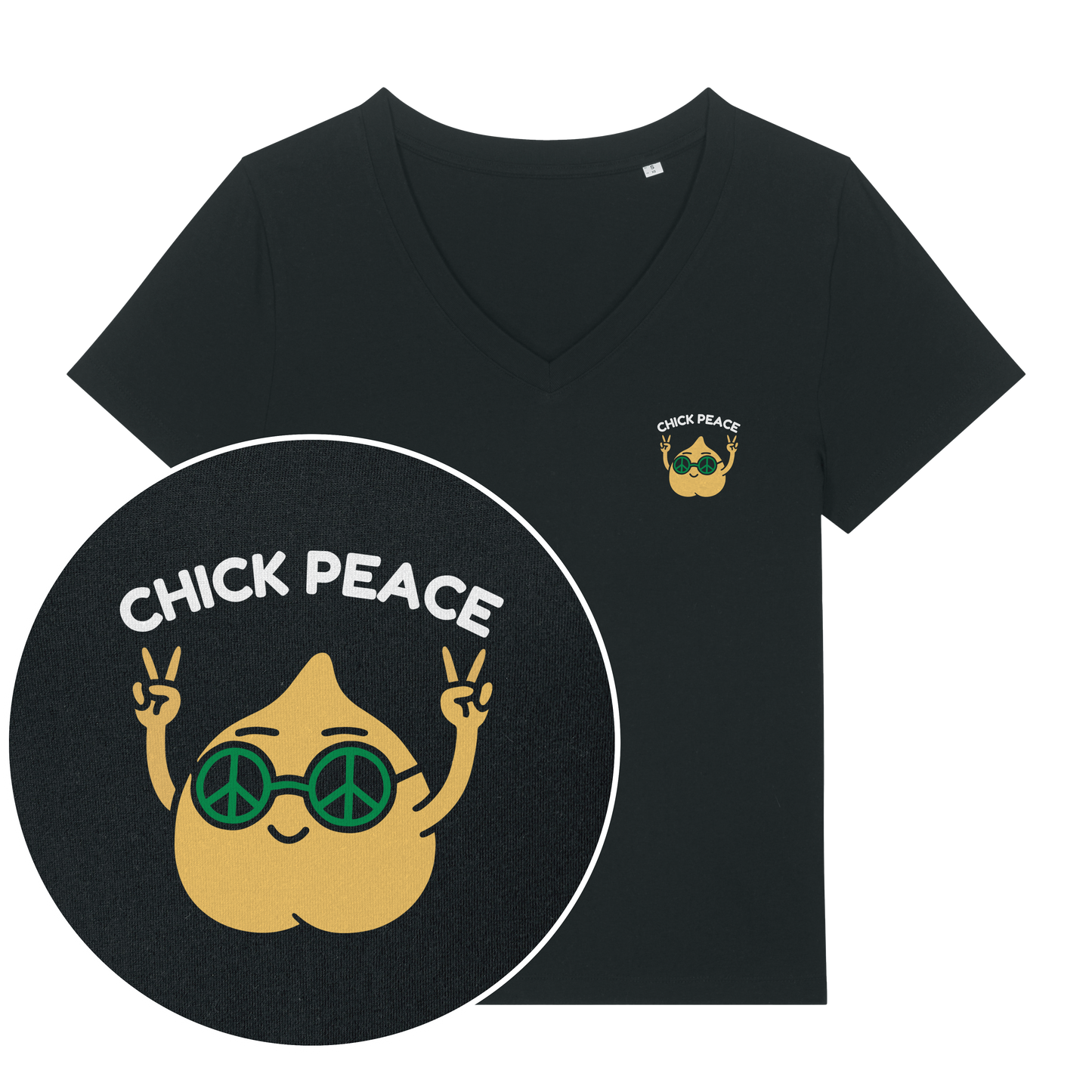 Chick Peace Women's V Neck T-Shirt