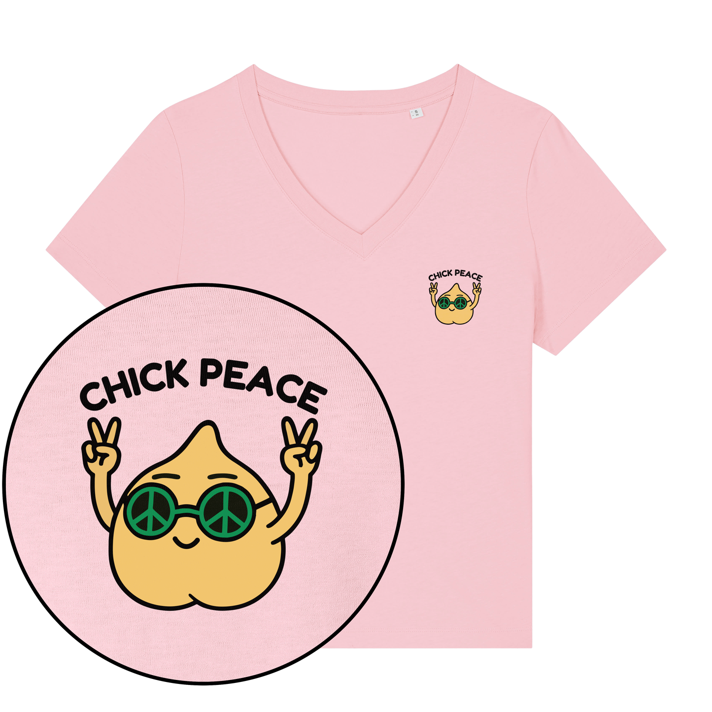 Chick Peace Women's V Neck T-Shirt