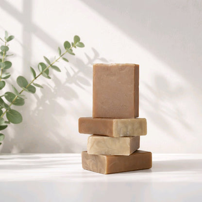 nag champa bar soap stack on white counter