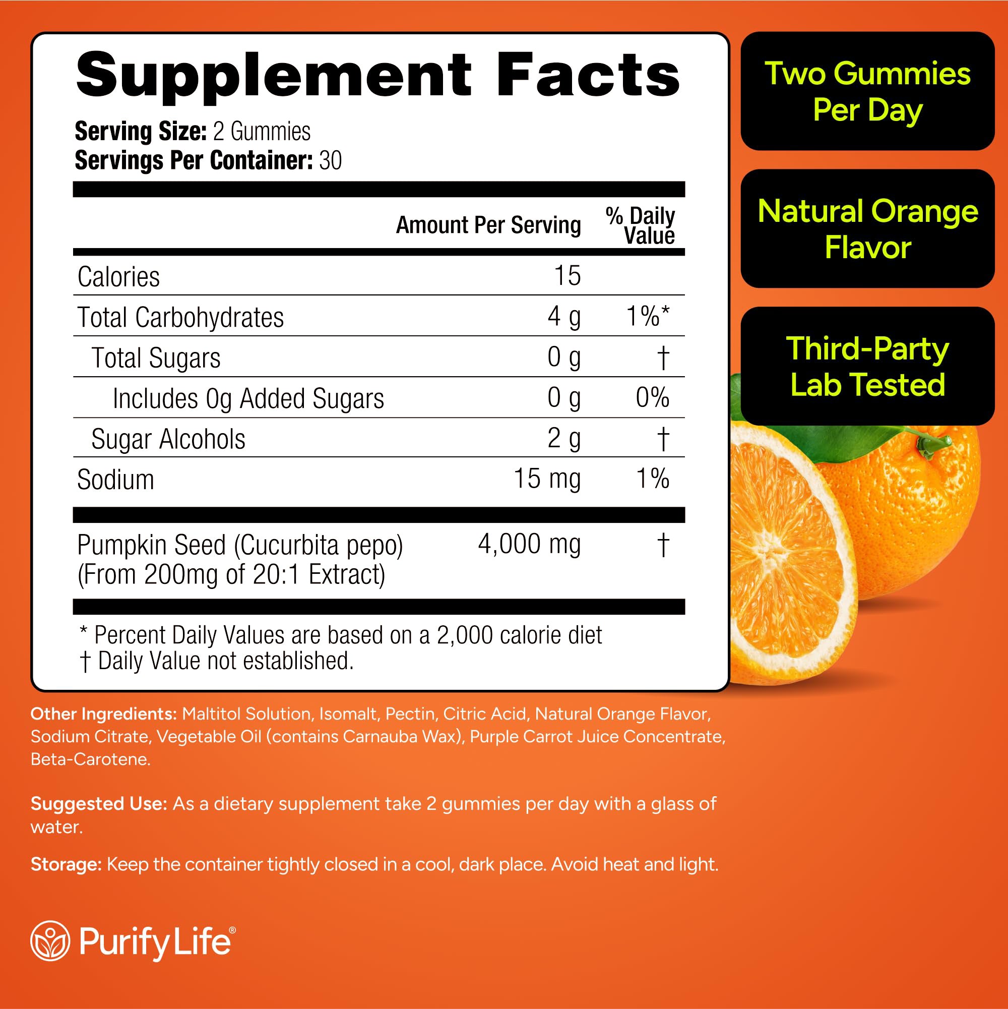 Ingredient list for Sugar-Free Pumpkin Seed Oil Gummies Supplement - Hair Skin and Nails, Immune Support, Detox