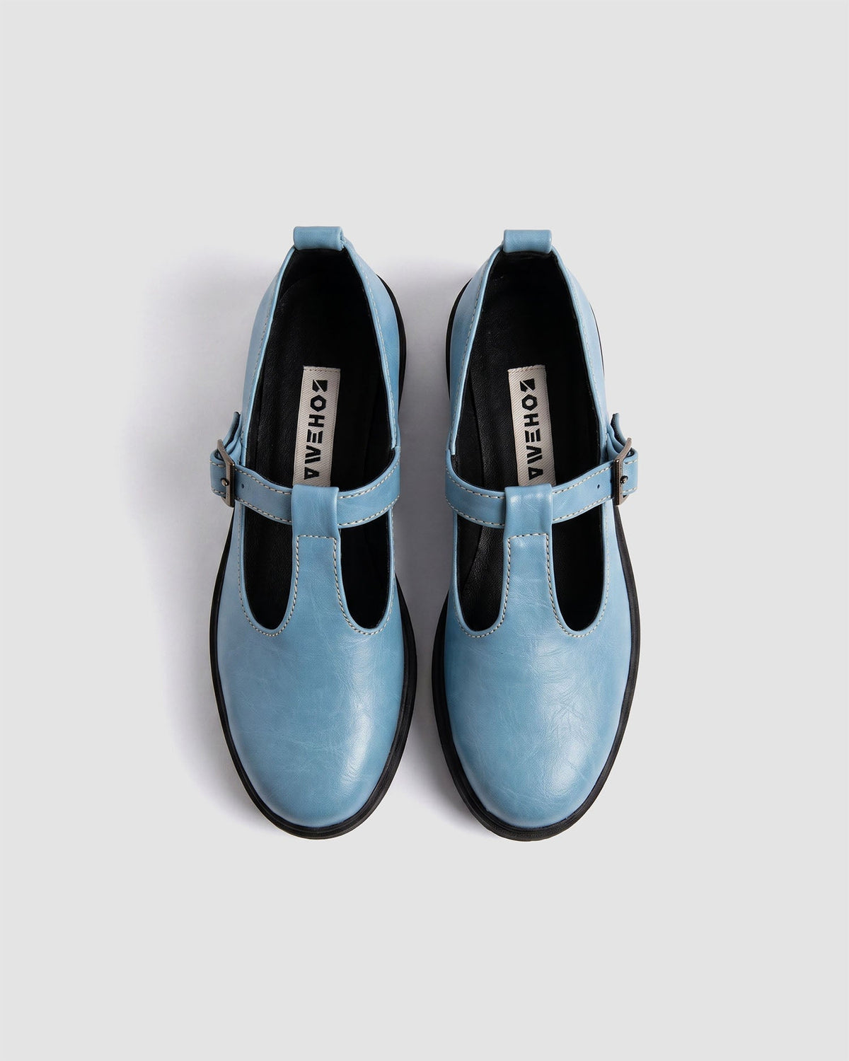 Baby Blue Mary Jane shoes women, vegan leather with strap, Curtsy BOHEMA