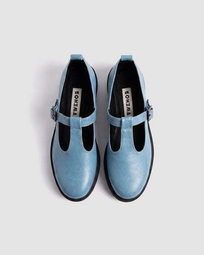 Baby Blue Mary Jane shoes women, vegan leather with strap, Curtsy BOHEMA