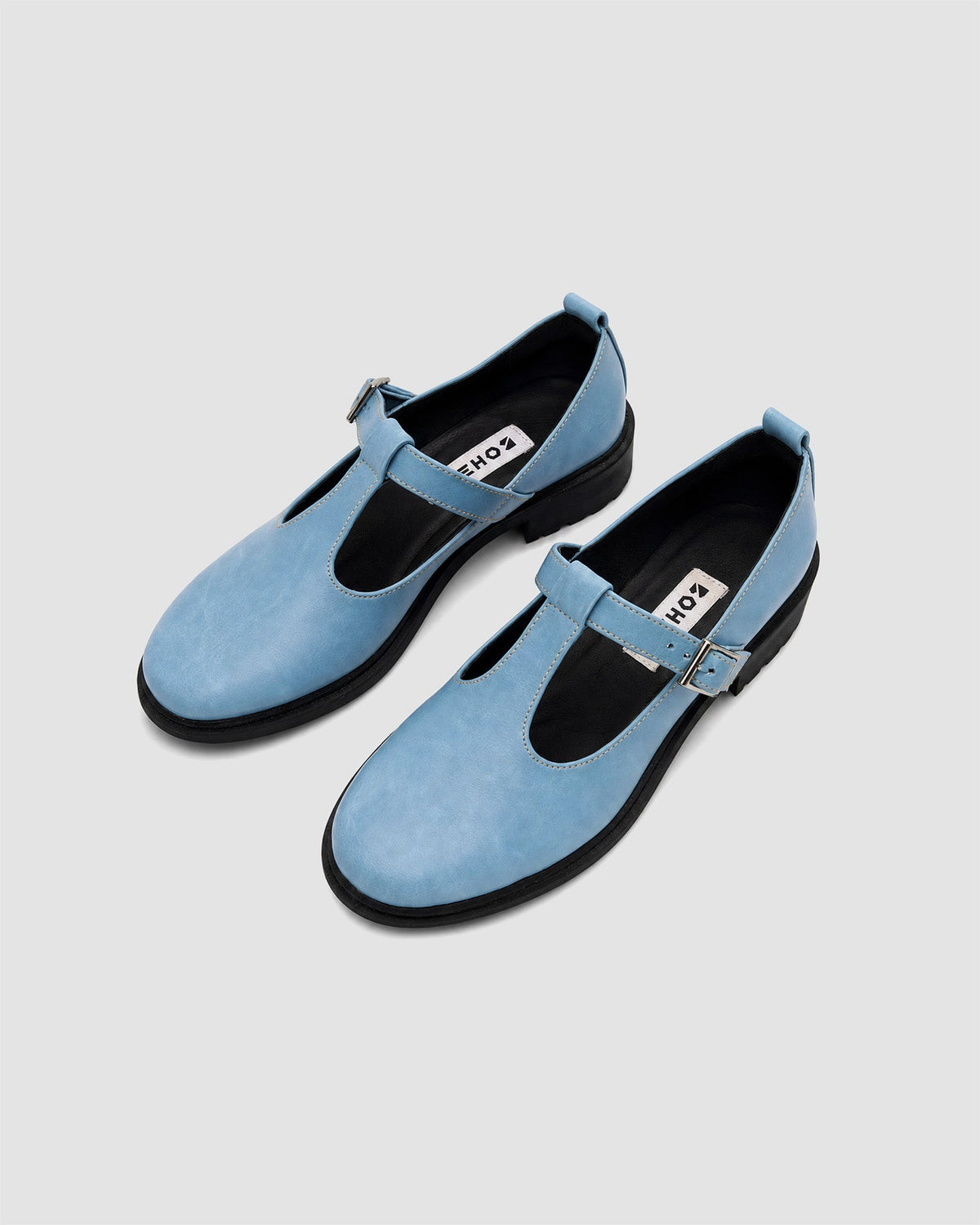 Baby Blue Mary Jane shoes women, vegan leather with strap, Curtsy BOHEMA