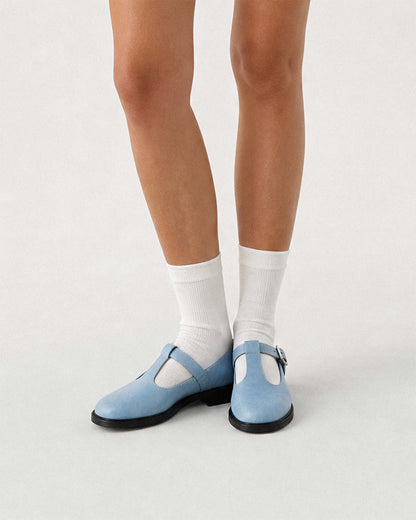 Baby Blue Mary Jane shoes women, vegan leather with strap, Curtsy BOHEMA