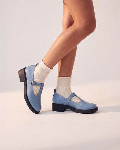 Baby Blue Mary Jane shoes women, vegan leather with strap, Curtsy BOHEMA