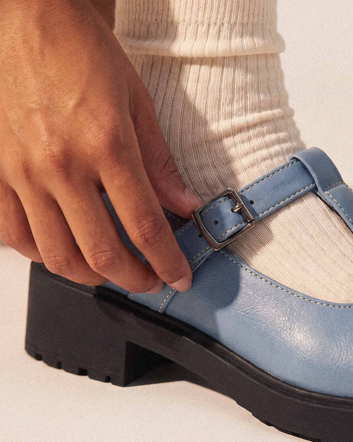 Baby Blue Mary Jane shoes women, vegan leather with strap, Curtsy BOHEMA