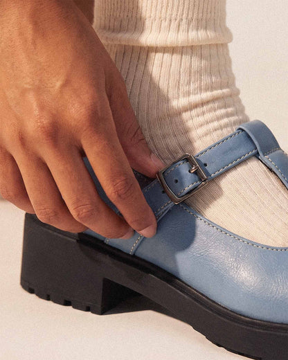 Baby Blue Mary Jane shoes women, vegan leather with strap, Curtsy BOHEMA