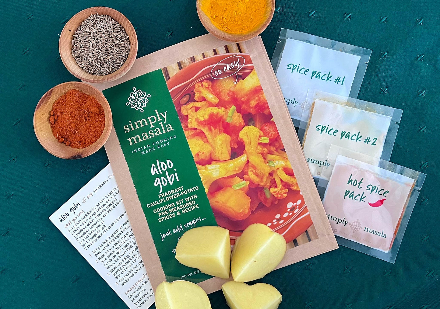 Aloo Gobi - Fragrant Cauliflower Potato - Indian Cooking Kit with Spices and Recipe