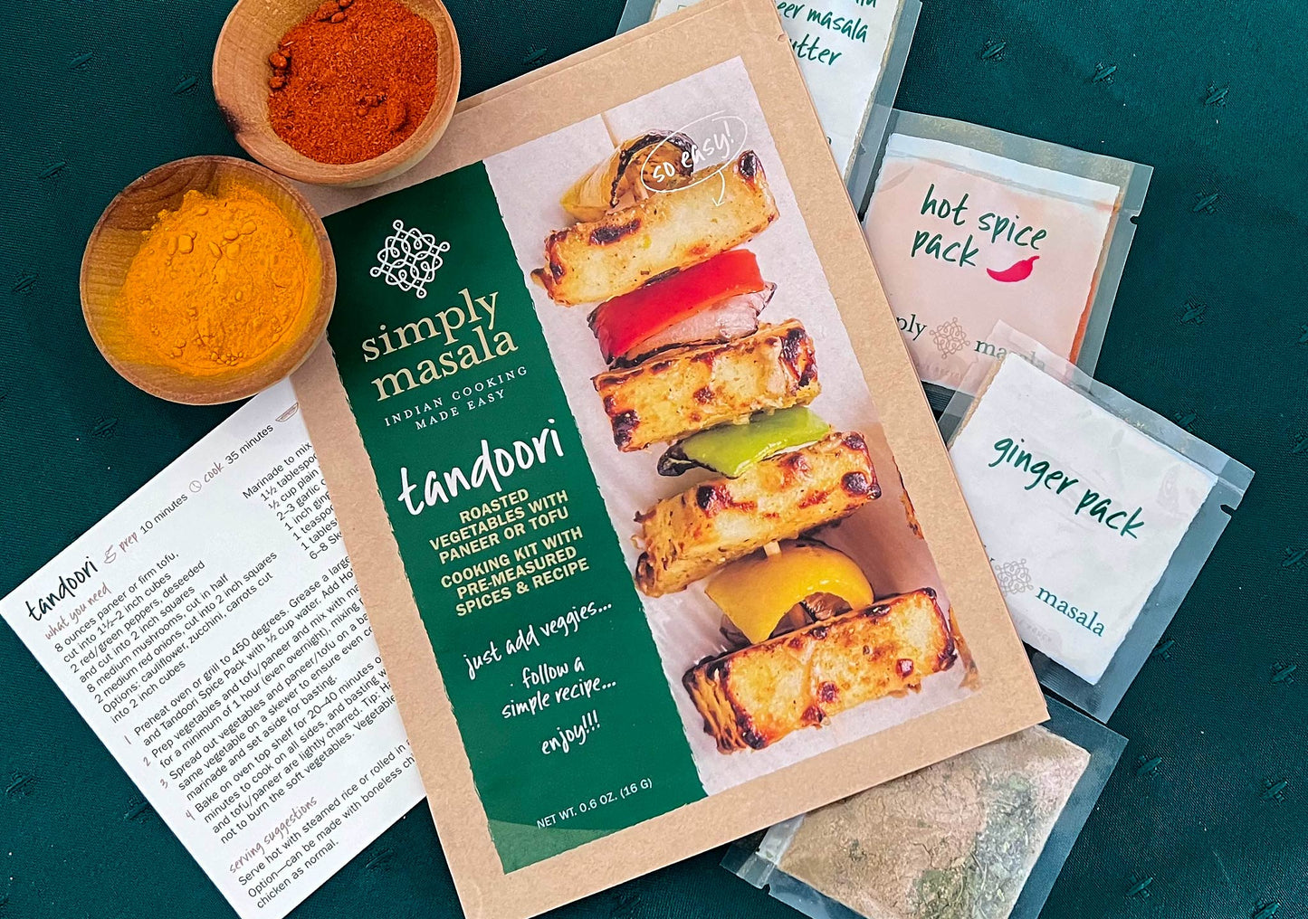 Oven Roasted Tandoori Style Vegetables with Paneer or Tofu - Indian Cooking Kit with Spices and Recipe