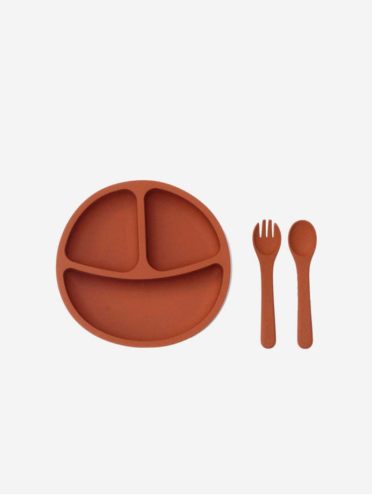 PAIZO PAIZO Suction Plate With Fork & Spoon, Clay Clay