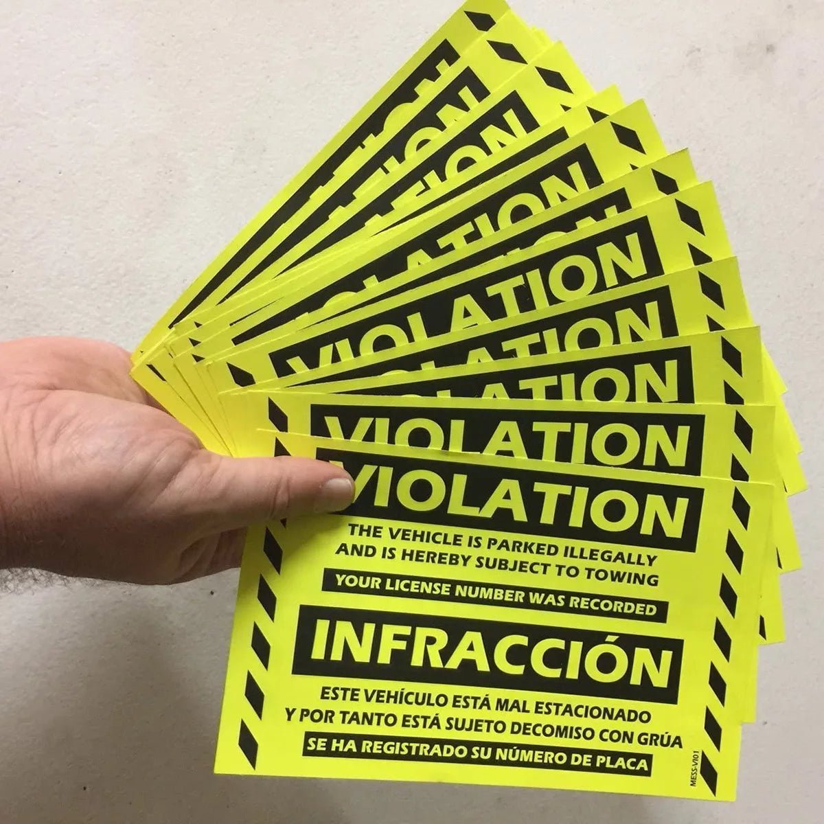 "Bilingual Spanish Violation" Yellow Very Hard to Remove Parking Stickers - Vegan America