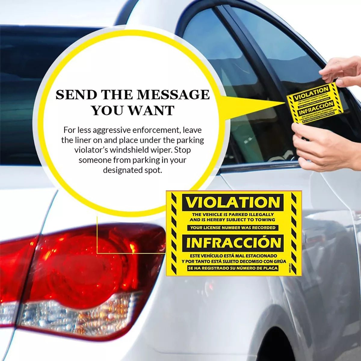 "Bilingual Spanish Violation" Yellow Very Hard to Remove Parking Stickers - Vegan America