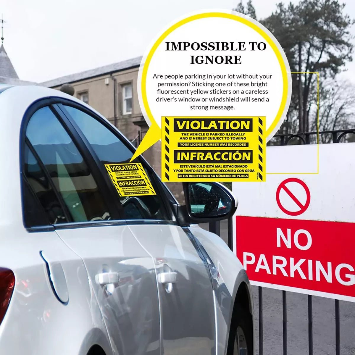 "Bilingual Spanish Violation" Yellow Very Hard to Remove Parking Stickers - Vegan America