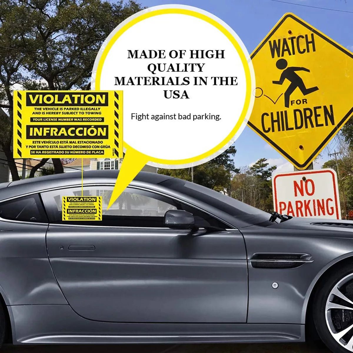 "Bilingual Spanish Violation" Yellow Very Hard to Remove Parking Stickers - Vegan America