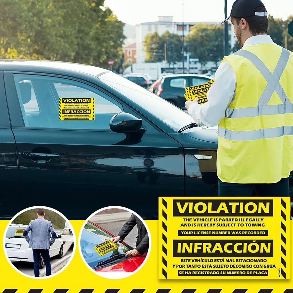 "Bilingual Spanish Violation" Yellow Very Hard to Remove Parking Stickers - Vegan America
