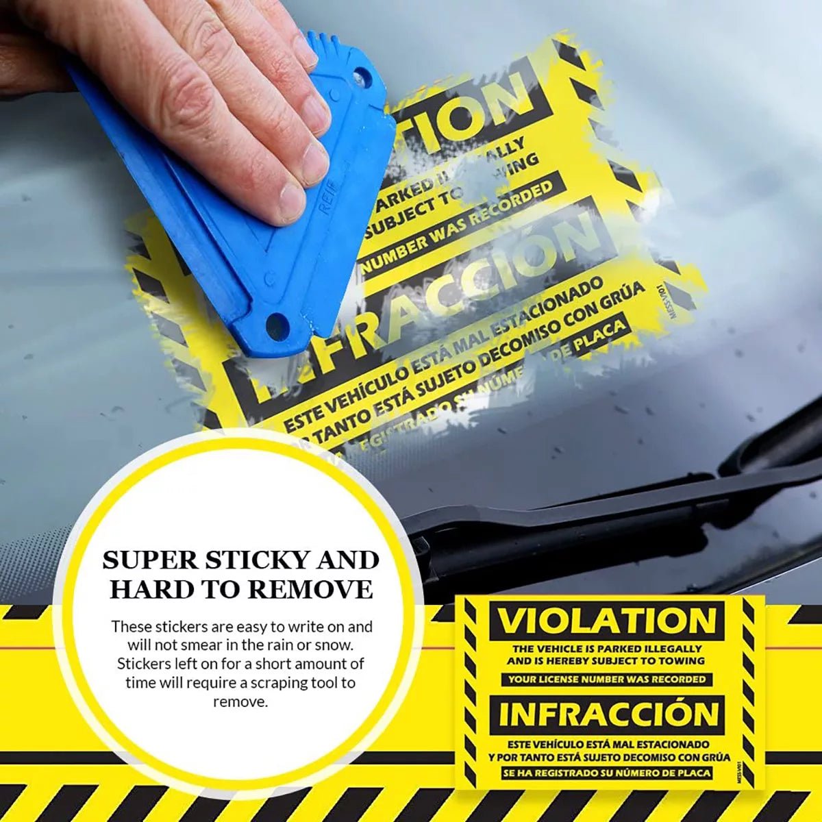 "Bilingual Spanish Violation" Yellow Very Hard to Remove Parking Stickers - Vegan America