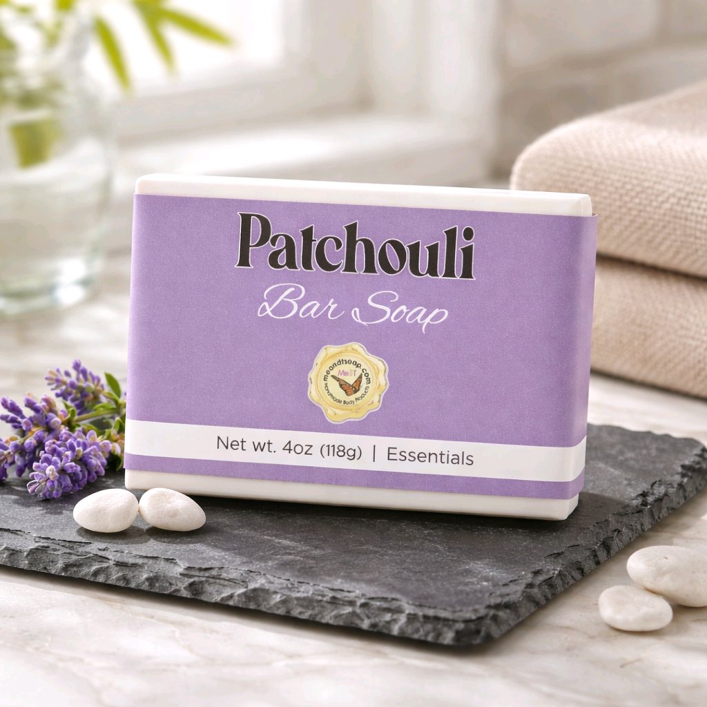 patchouli bar soap box on slate