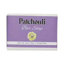 Patchouli Bar Soap in a white box with a purple label