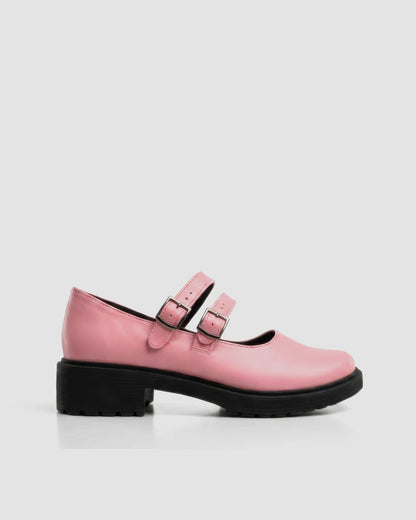 Twin Mary Jane Vegan Corn Leather Ballerinas | Pink - Vegan America
